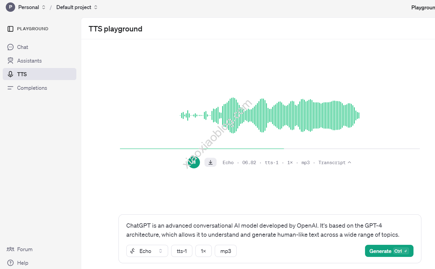 OpenAI文本转语音TTS已集成到Playground, 无需单独调用API